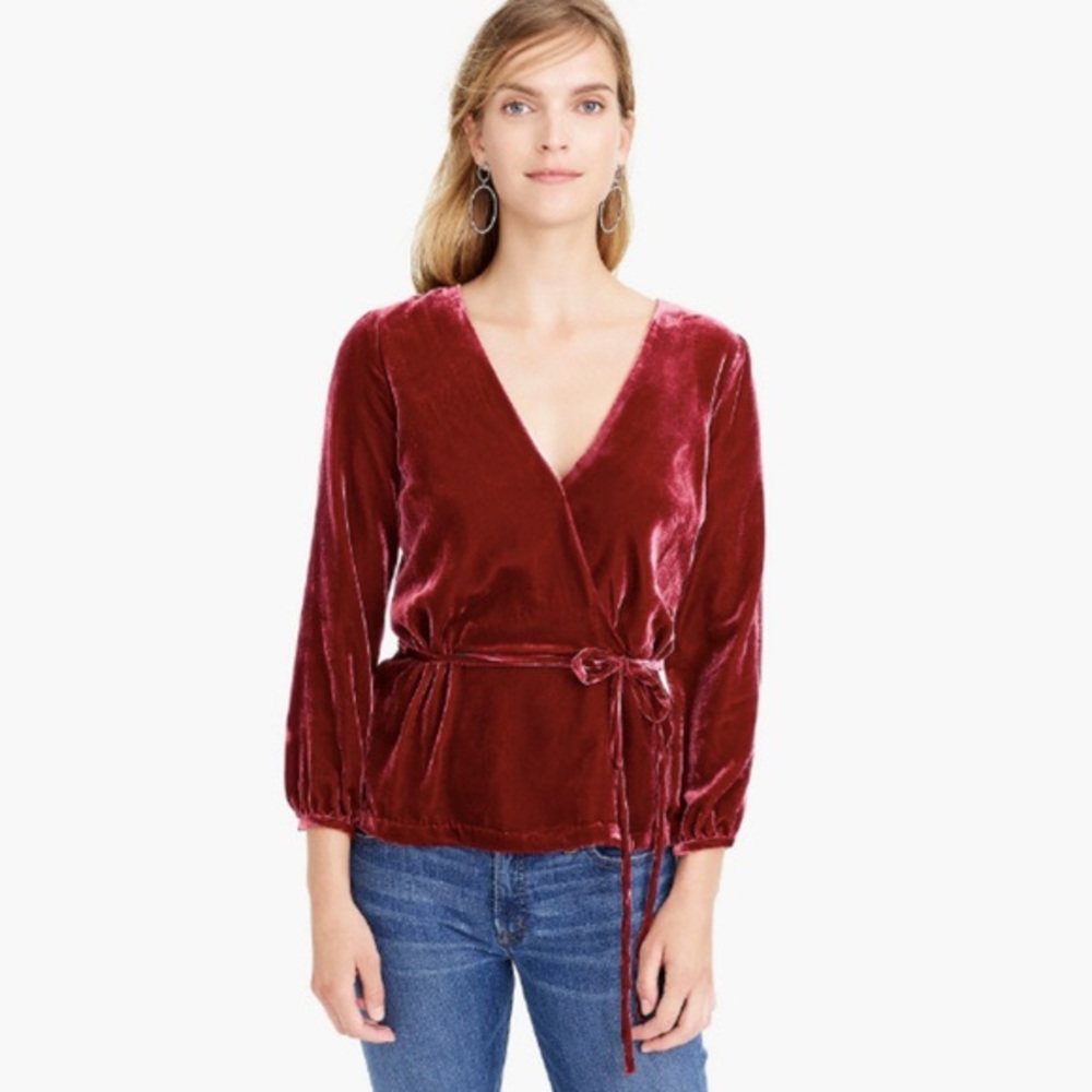 j crew burgundy velvet blouse top